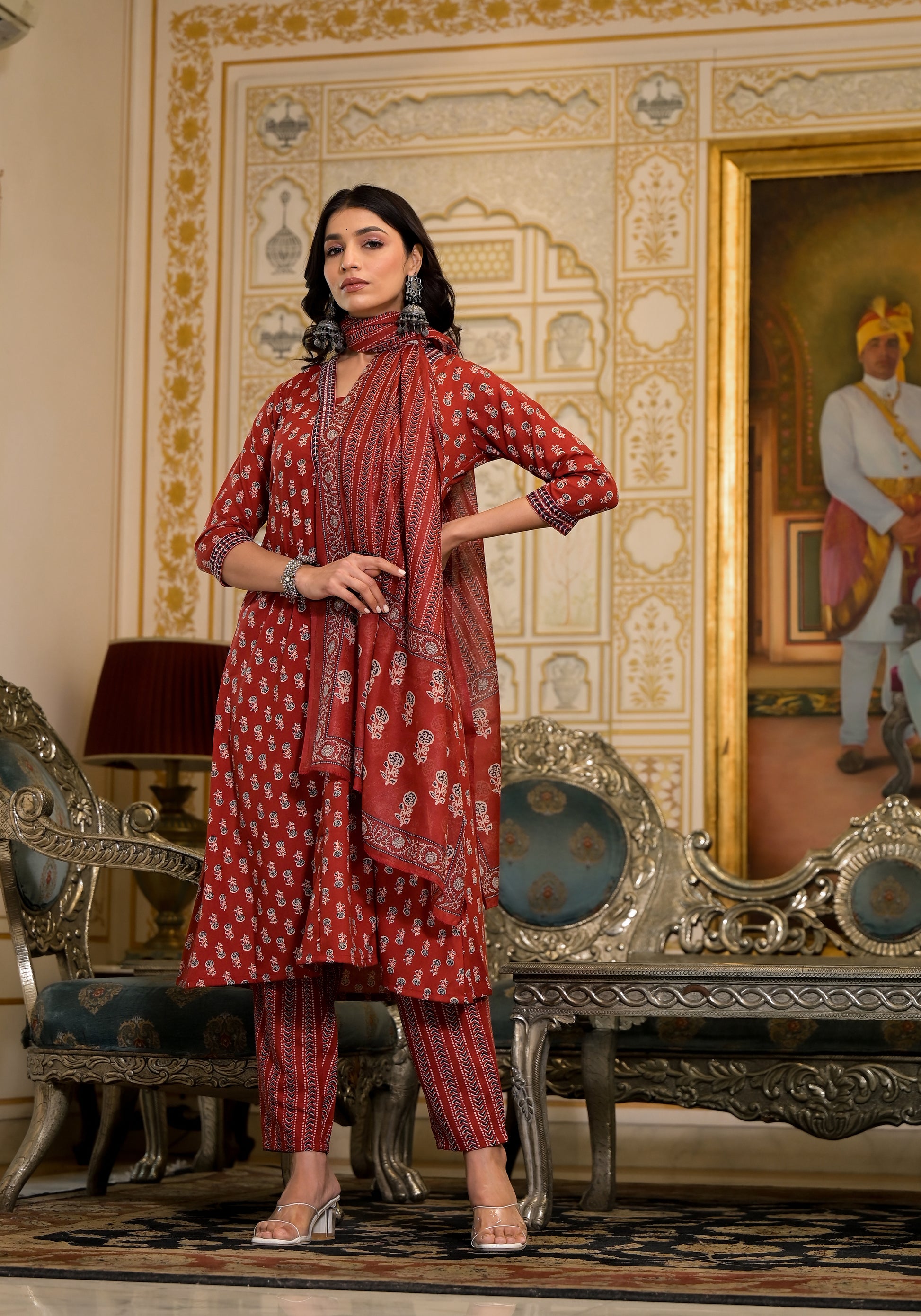 Ehnic Set Women Festive Embroidery A-Line Kurta and Pant set with Dupatta - Ethnic Set