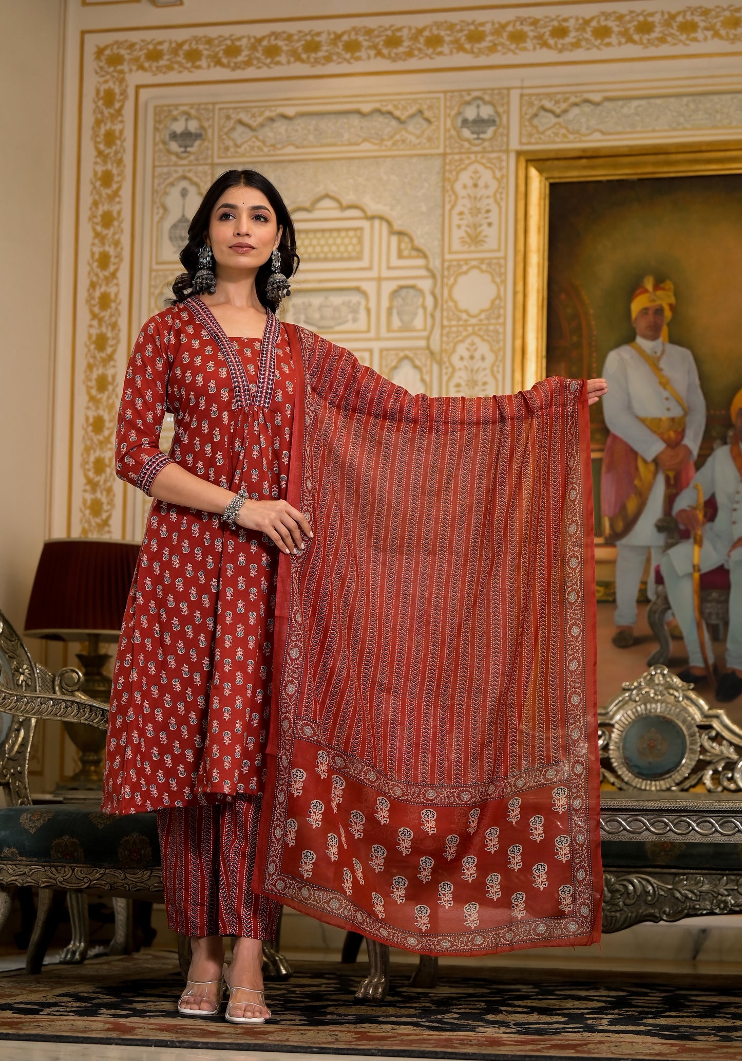 Ehnic Set Women Festive Embroidery A-Line Kurta and Pant set with Dupatta - Ethnic Set