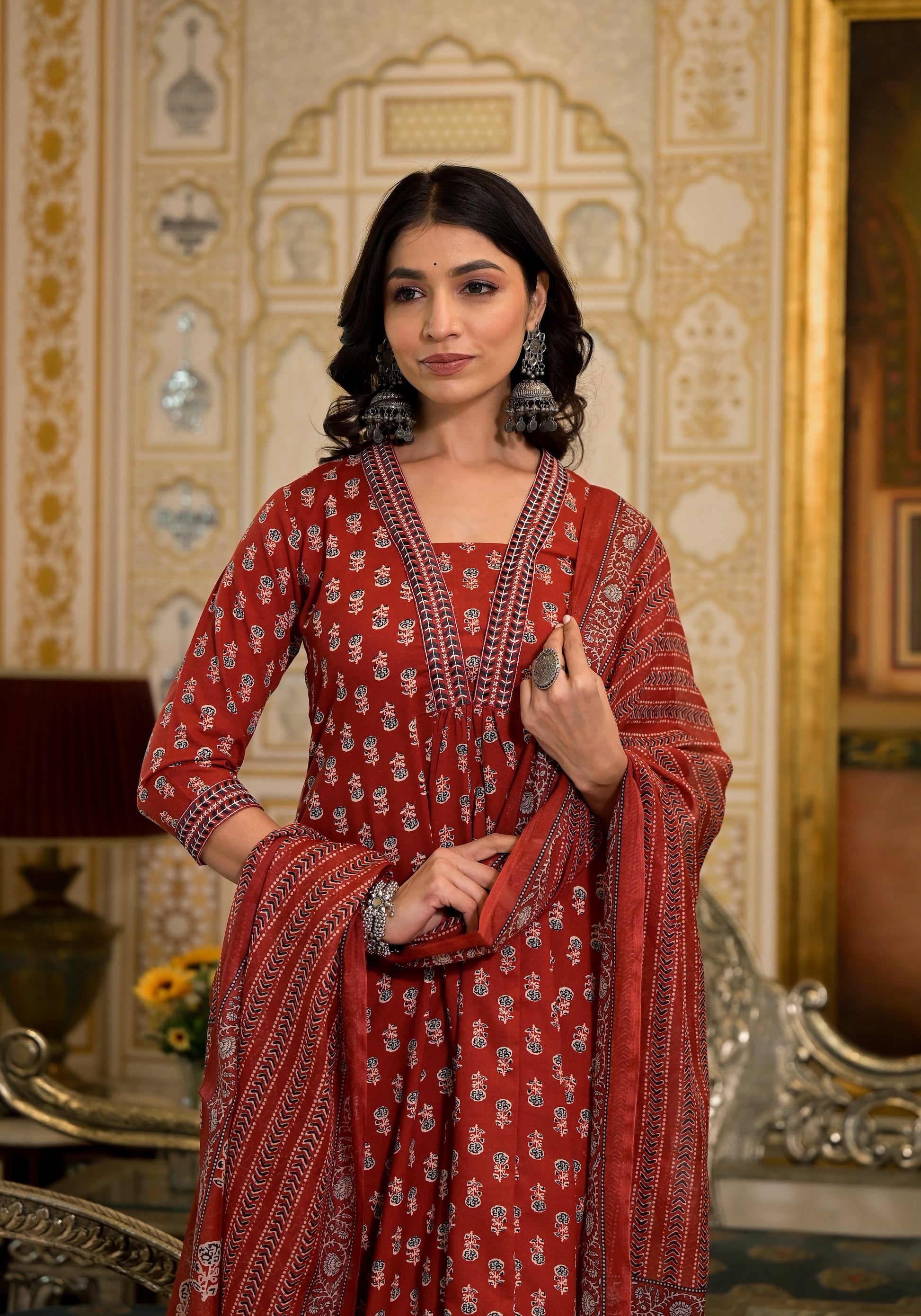 Ehnic Set Women Festive Embroidery A-Line Kurta and Pant set with Dupatta - Ethnic Set