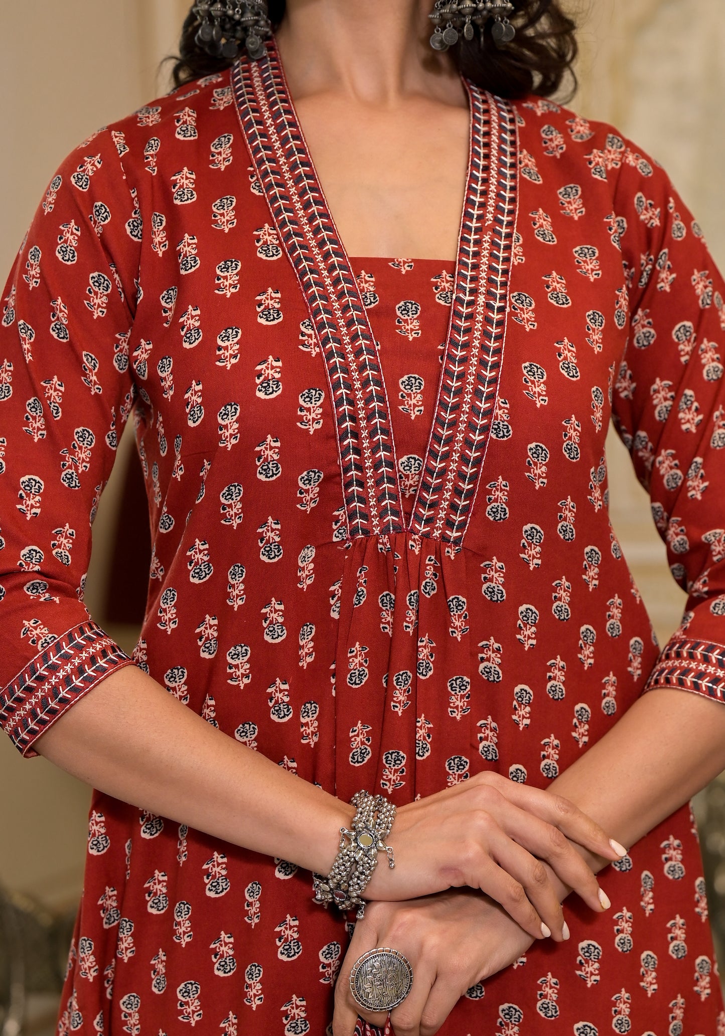 Ehnic Set Women Festive Embroidery A-Line Kurta and Pant set with Dupatta - Ethnic Set