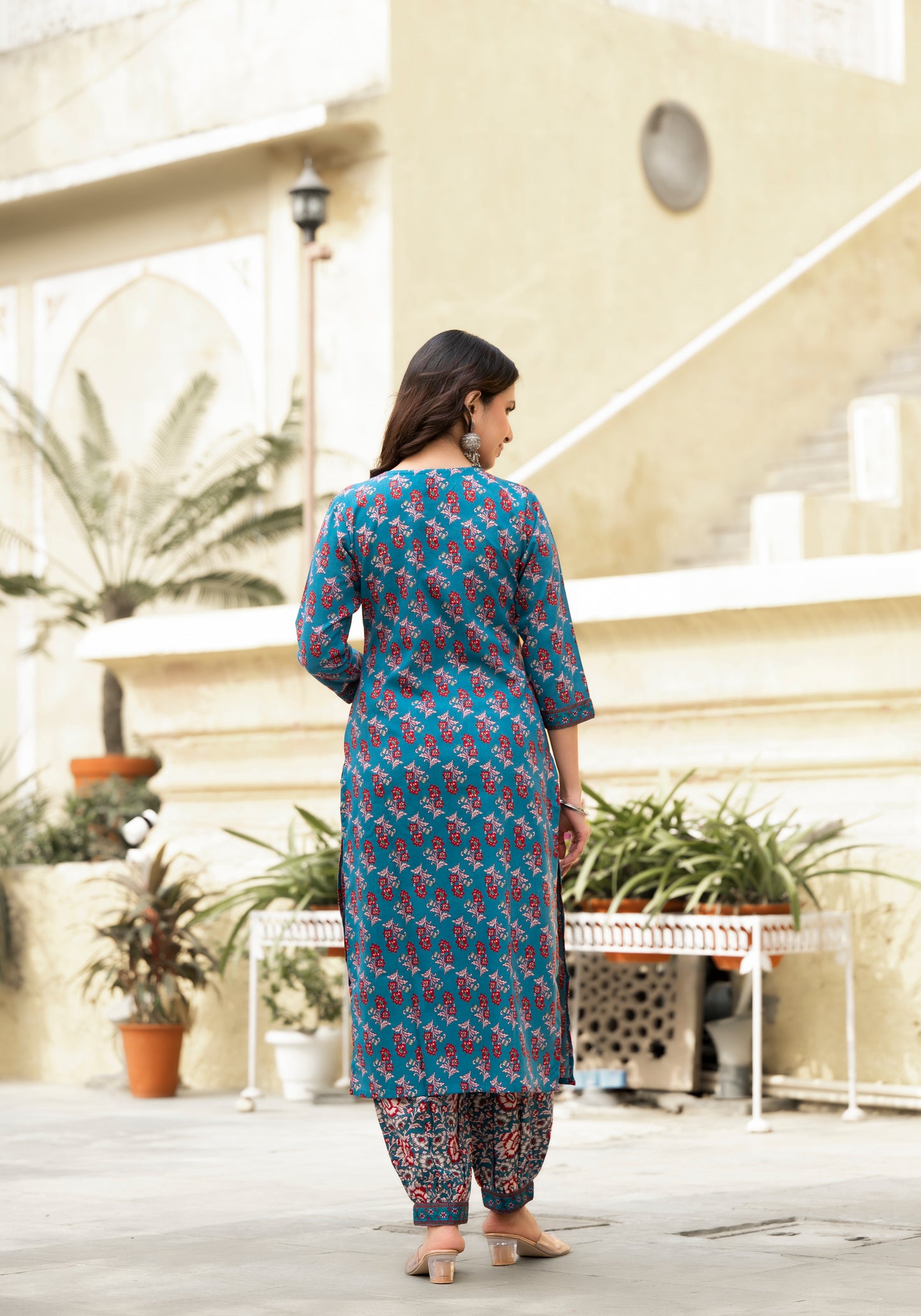Ethnic set women Printed Kurta and afgani pant set with Dupatta - Ethnic Set