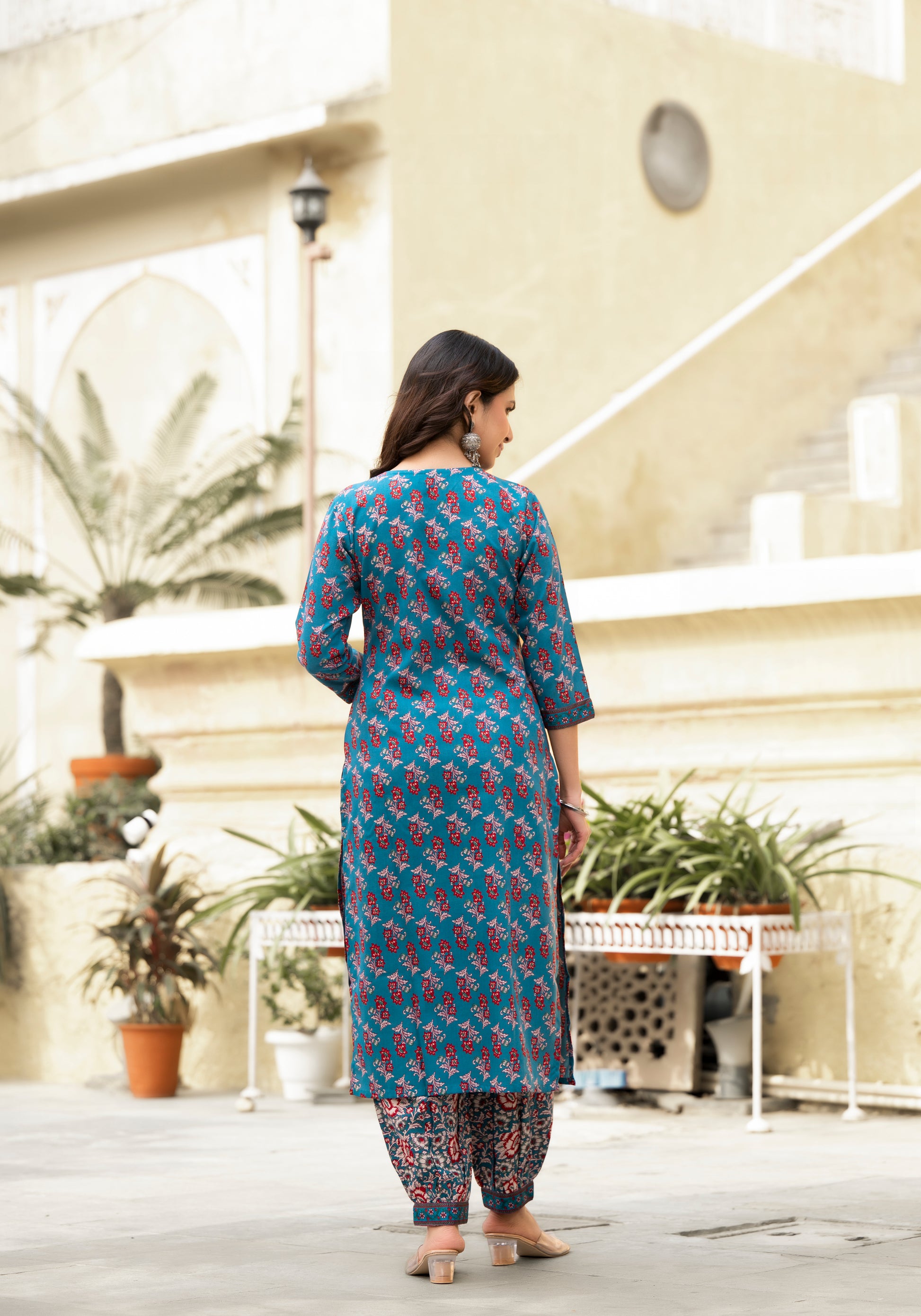 Ethnic set women Printed Kurta and afgani pant set with Dupatta - Ethnic Set